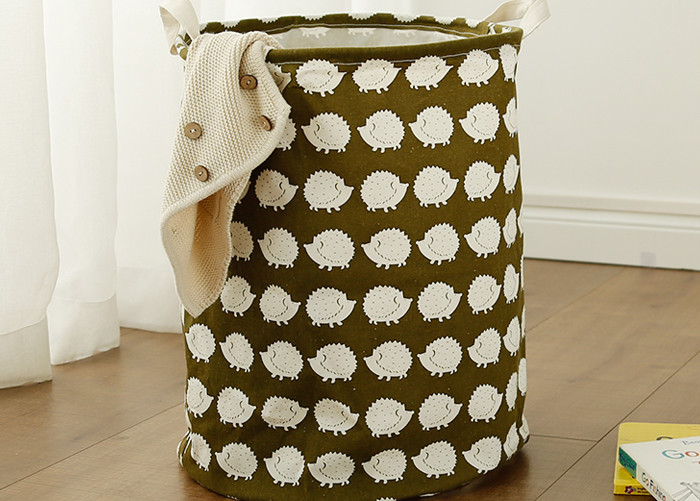 Puting Foldable washing laundry basket toy storage bag cotton lenon customized green gree laundry facility