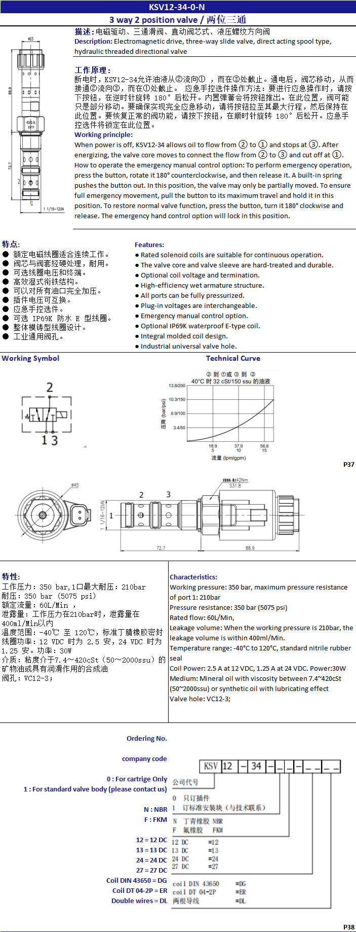 360 Bar Pressure Resistance Directional Solenoid Valve For Hydraulic Flow Control Manufacturer