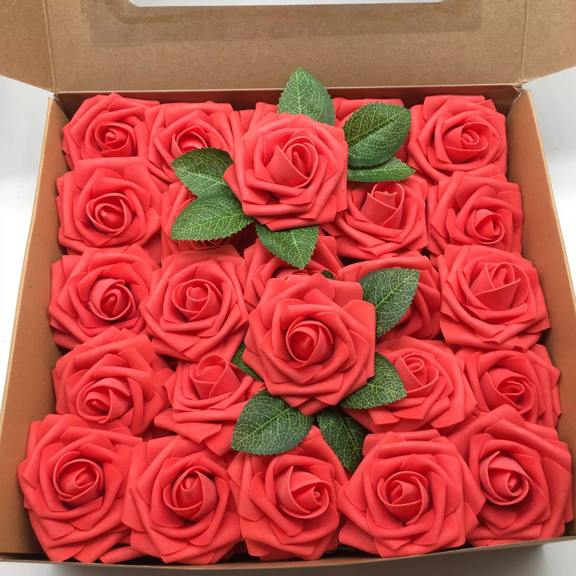 Artificial Flower Foam Rose With Leaf and Stem For Wedding gift Birthday gift Christmas Day Gift