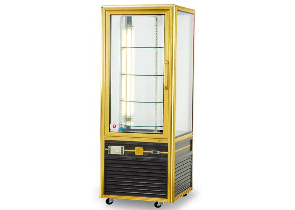 4℃~8℃ Food Warmer Showcase , Four Sided Glass Door Rotary Cake Display Cabinet