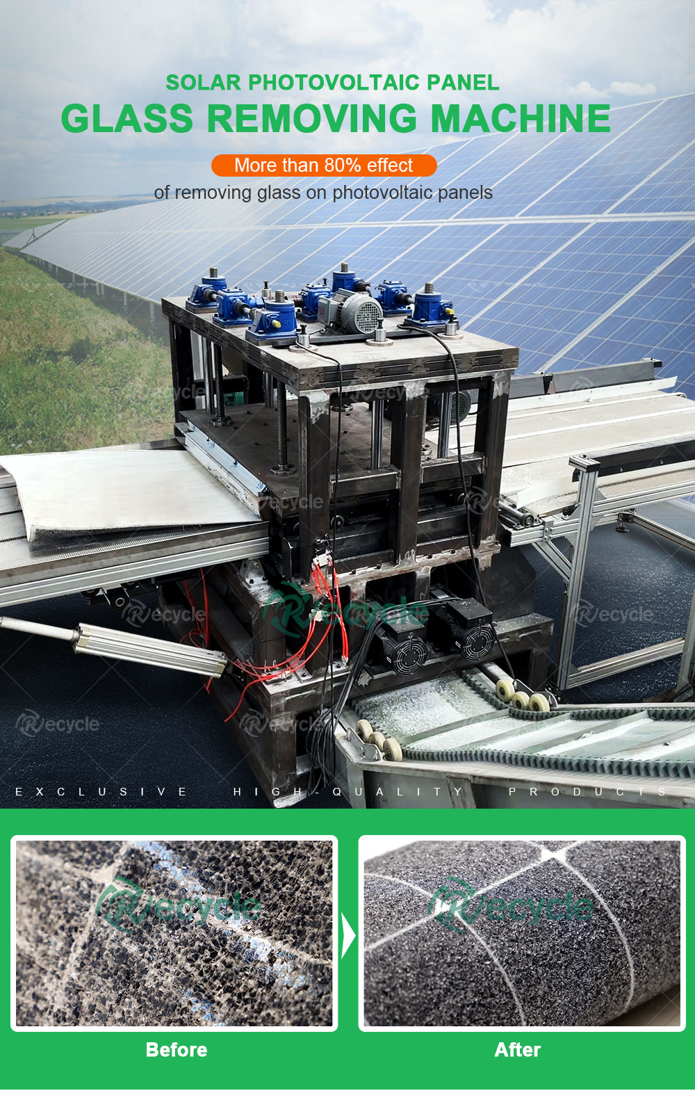 70-90PCS/Hour Automatic Aluminum Frame Removing Machine For Glass Recycling Line