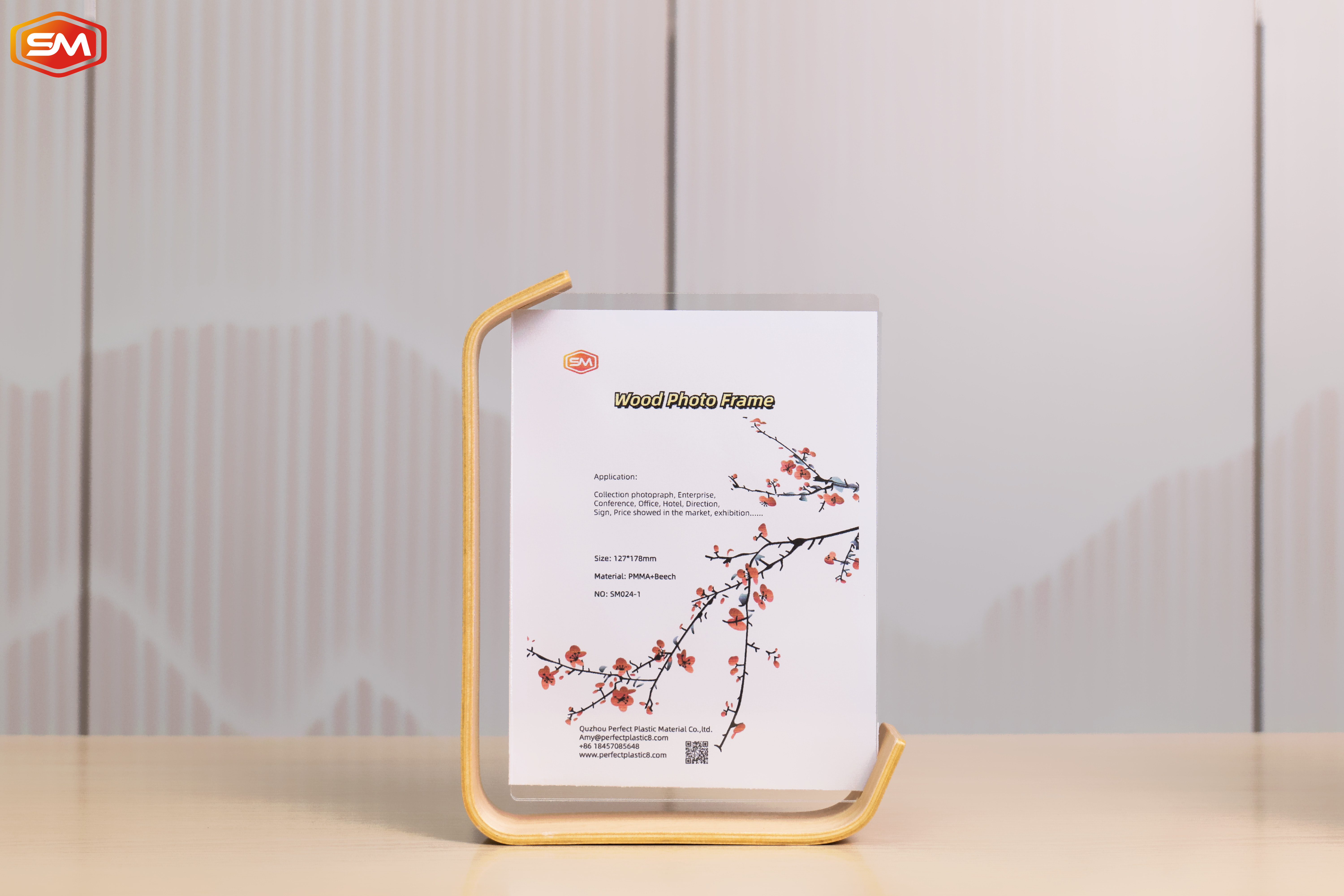 New Product Clear L Shape Acrylic Photo Picture Frame with Wood Base Advertising Poster