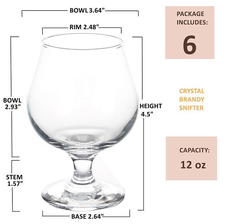 12 oz Clear Cognac Brandy Glass Goblet Glassware For Red Wine Drinking