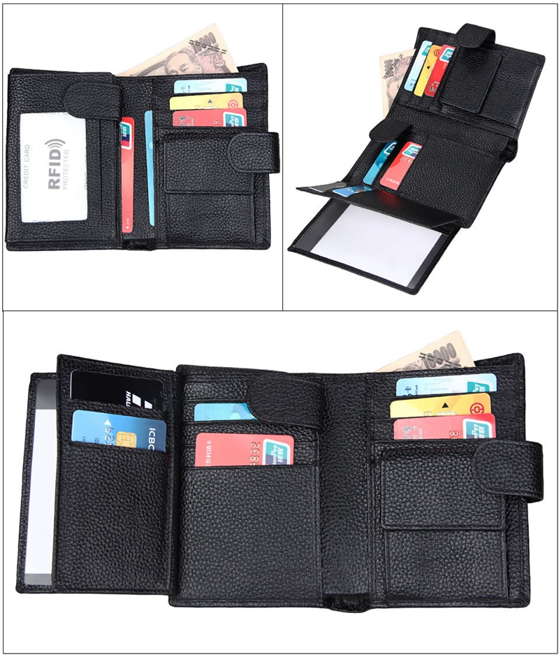 Men's Cowhide Wallet with Custom Logo RFID Blocking and Money Clip in Vintage Design