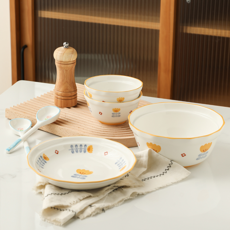 Huang Fengling Flower Dinnerware Set 6pcs For Household Or Children 10 Inch Ceramic Bowl