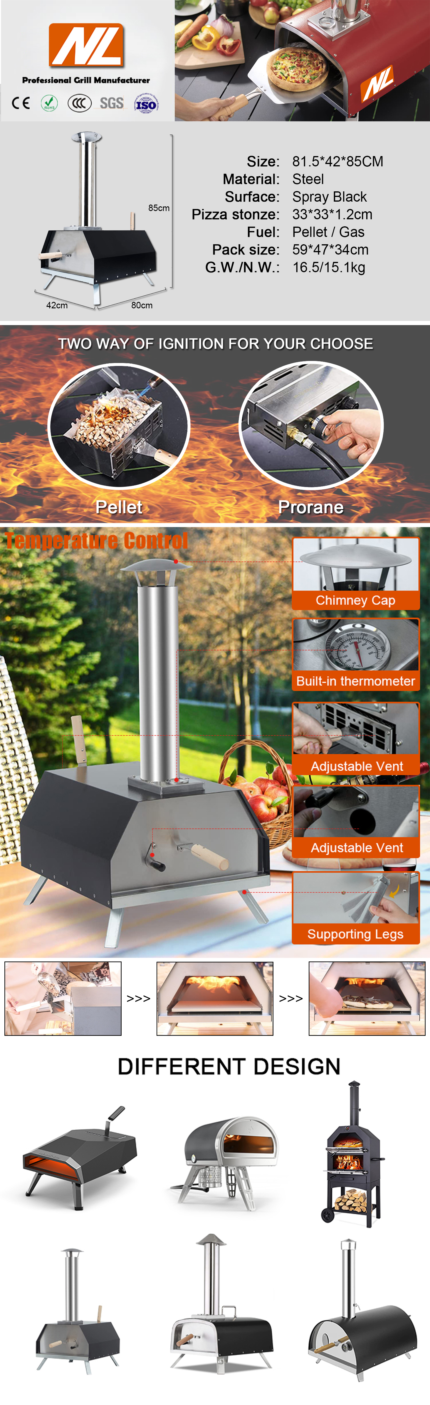 80*42*85cm Gas Pizza Oven Burner for 3-5 People Mini Portable Outdoor Baking Maker