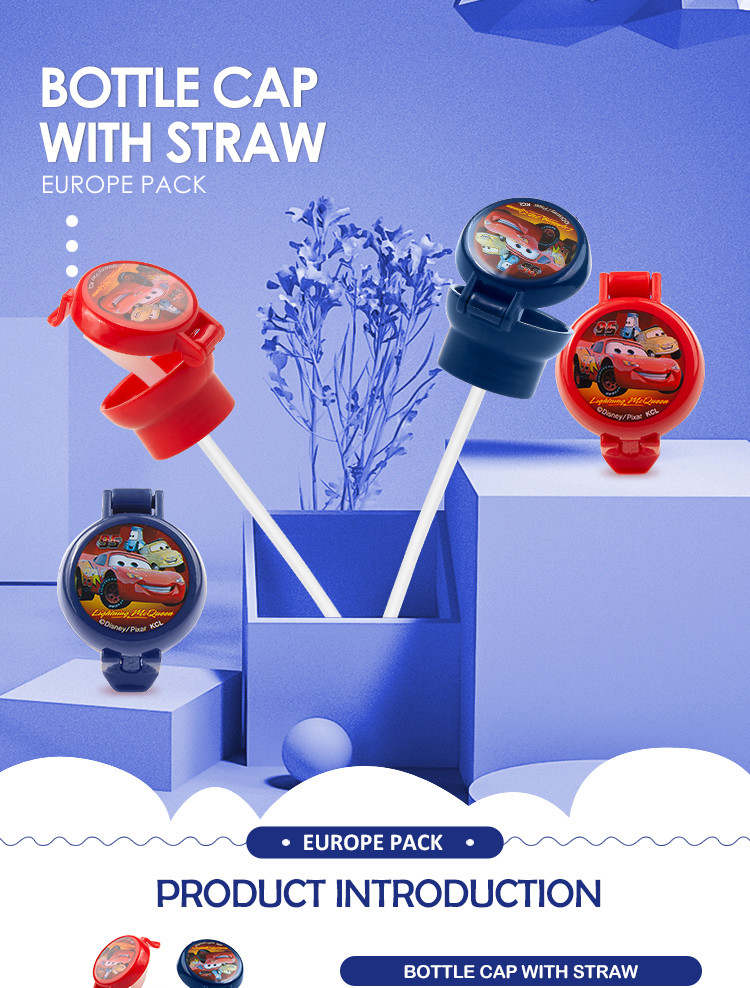 Wholesale Cartoon design child resistance cap plastic water bottle caps with straw