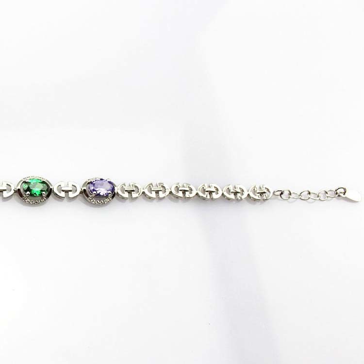 925 Sterling Silver Multicoloured Cubic Zircon Link Tennis Bracelet (H14)