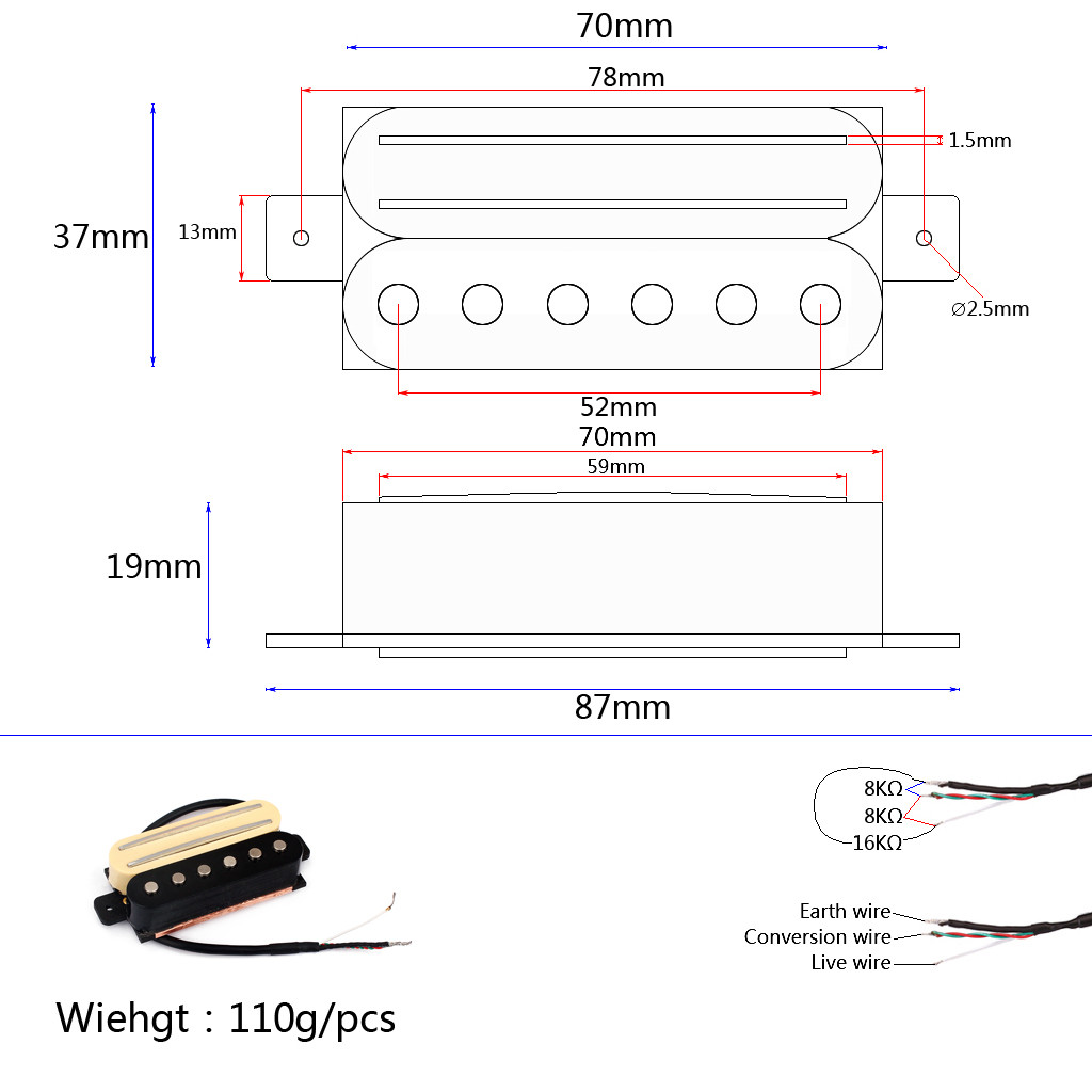 Humbucker Pickups Dual Rail Pickup Double Coil Four Cable Yellow Black Plastic With Screws