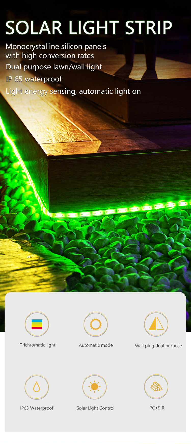 100lm 250LM Solar Powered LED Strip Solar Rope String Lights RoHS