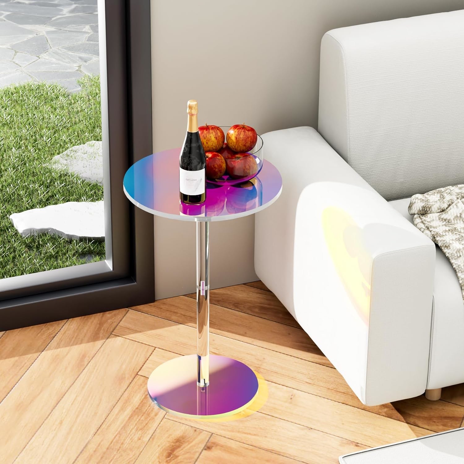 Knock Down Design Acrylic Tea Table Rainbow Dazzling Color Acrylic Round Table