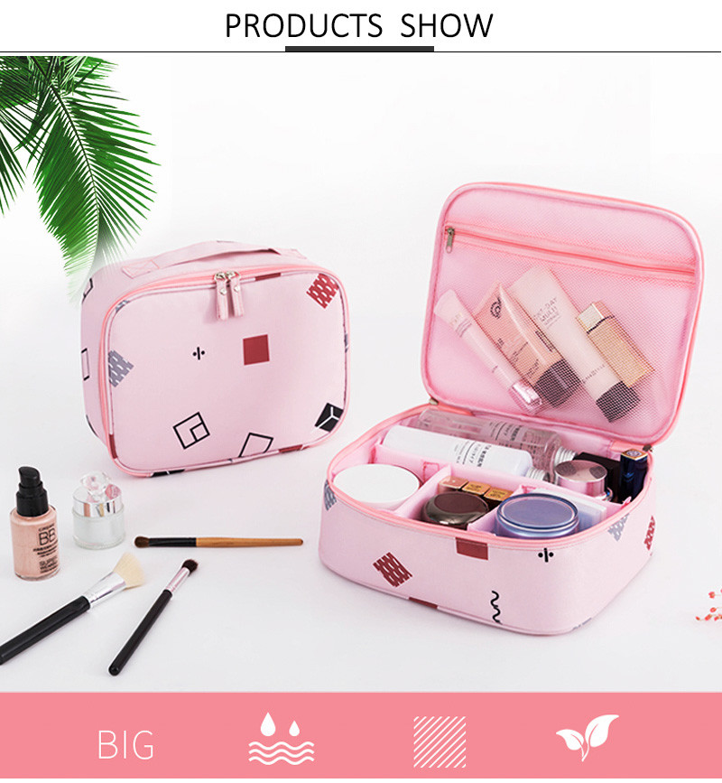 Printed Pattern Oxford Fabric Double Zipper Makeup Storage Bag