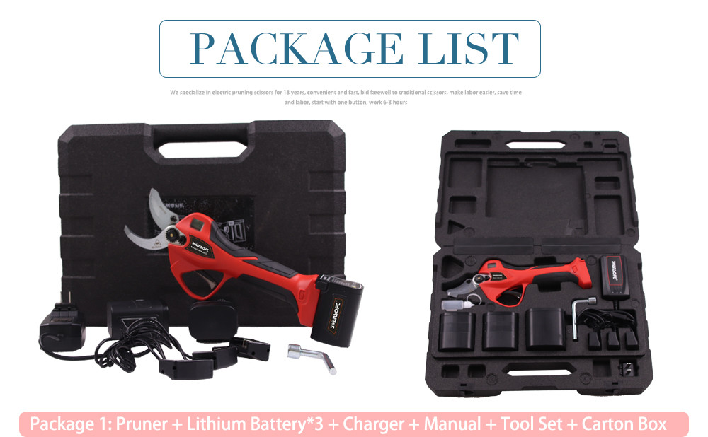 Factory Supply Swansoft 4.0CM Electric Pruner Rechargeable Lithium Battery with LED Display Finger Protection