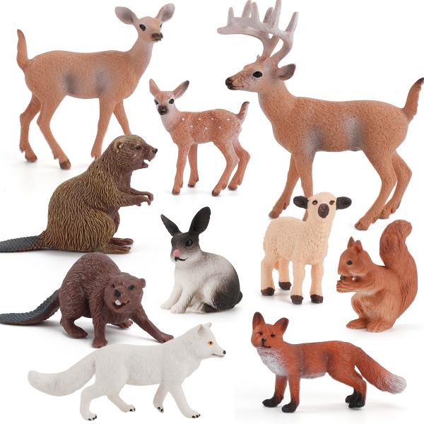 Wildlife Animal Model Toys 10 PCS White Tailed Deer Beaver Fox Rabbit Figurine