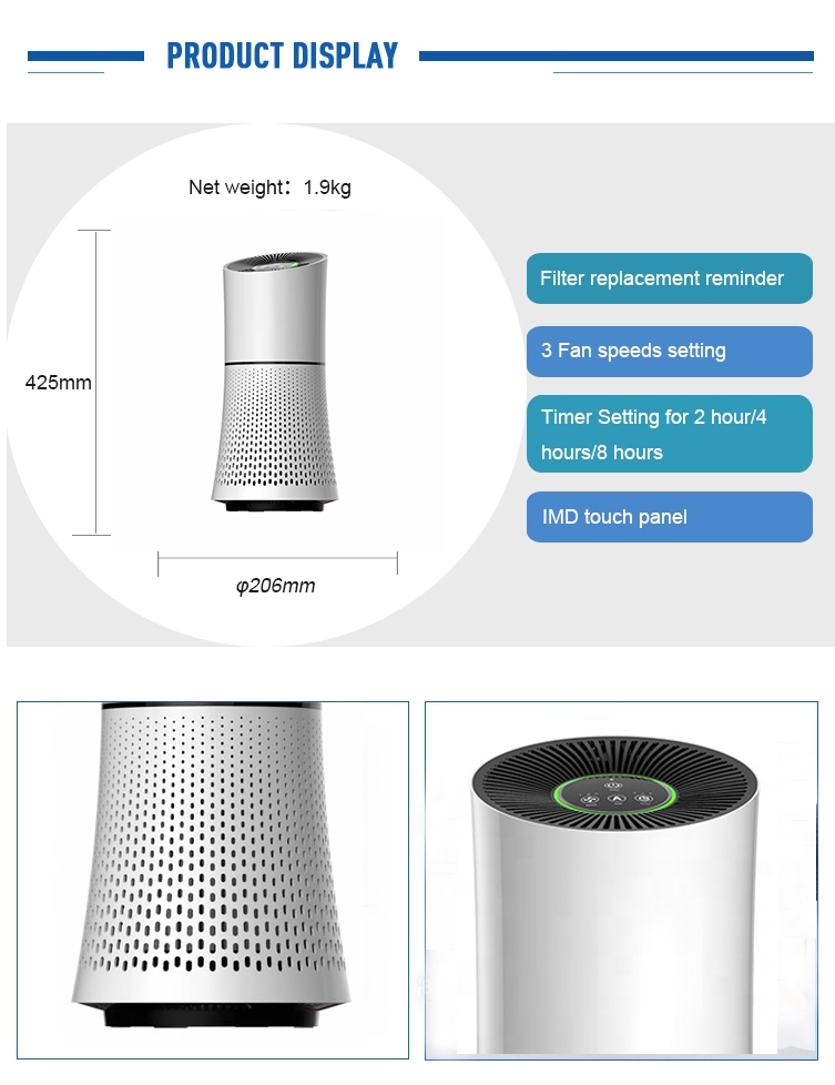 20m3 22W Portable Mini Air Purifier Odor Sensor 3 Fans Speeds