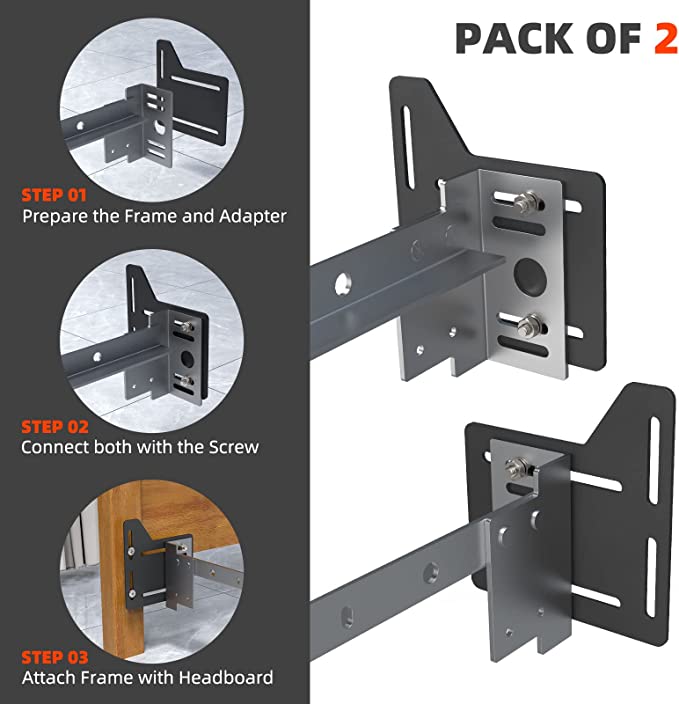 2PCS Heavy Duty Bed Rail Hardware Adapter for Headboard Attachment on Adjustable Beds