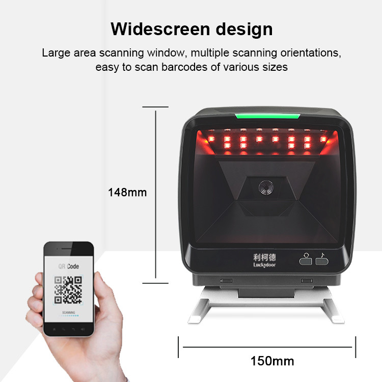 Desktop Hands Free 1D 2D QR Code Wide Scanning Window Platform Barcode Scanner
