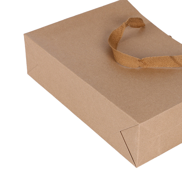 Flat Handle Plain Brown Gift Bags Customized Logo Biodegradable Durable
