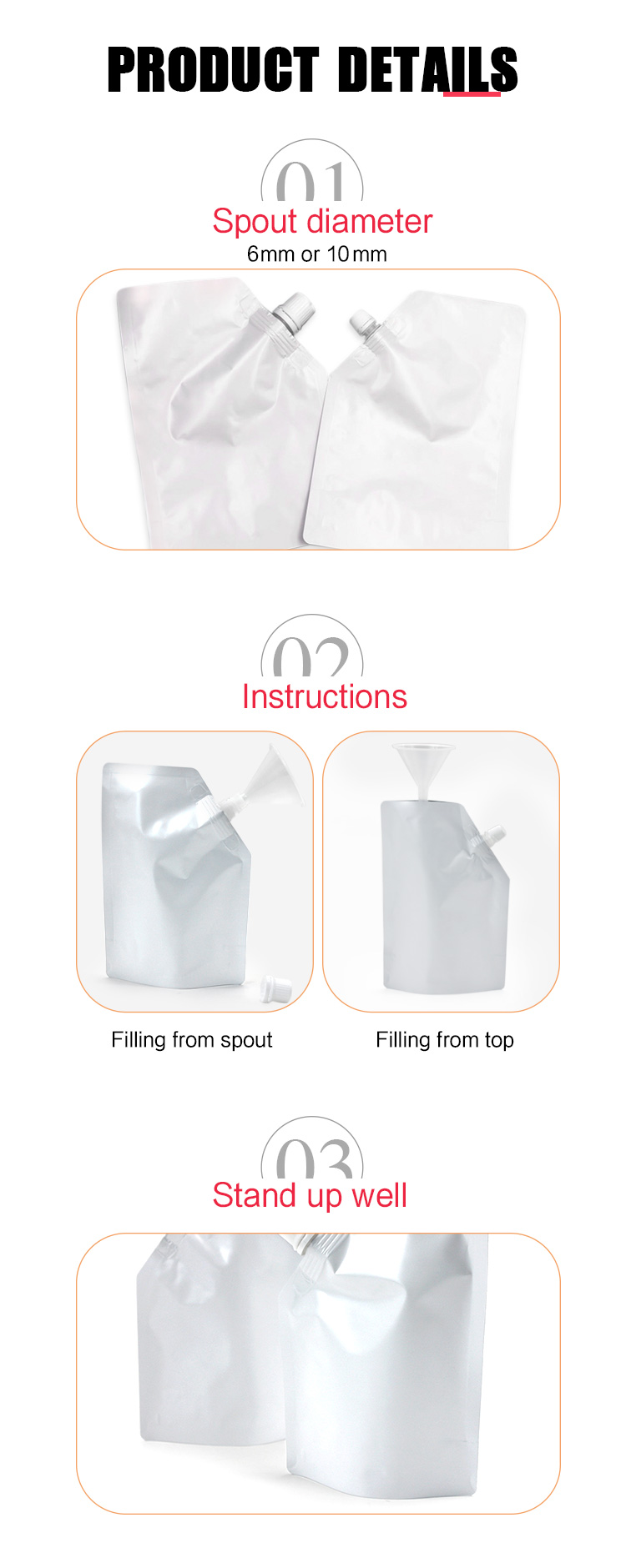 250g 1000g Stand Up Detergent Packaging Pouch 200 Microns Spout Pouch For Juice