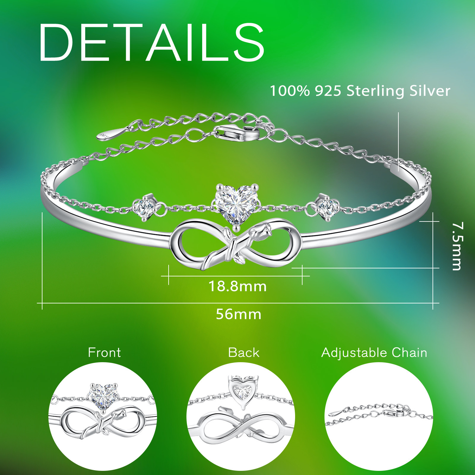 3A Crystal Sterling Silver Jewelry Bracelets