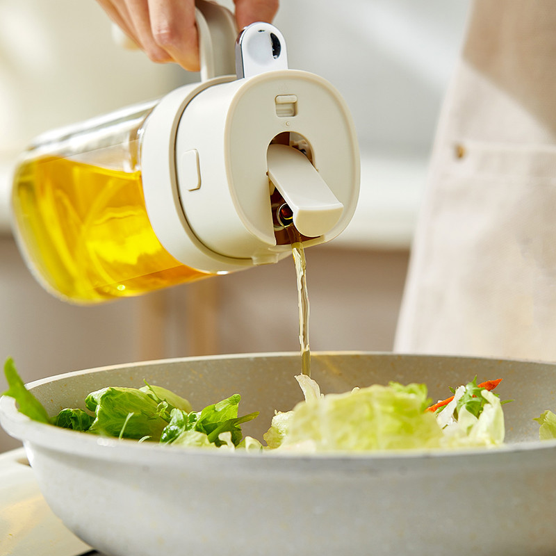2 In 1 Olive Oil Dispenser Bottle 550ml 19OZ Food-Grade Glass Oil Sprayer for Cooking