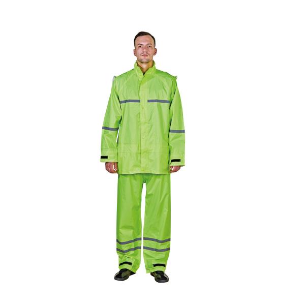 Reflective Tape Hooded Rain Wear in Rubberized Polyester PVC for Outdoor