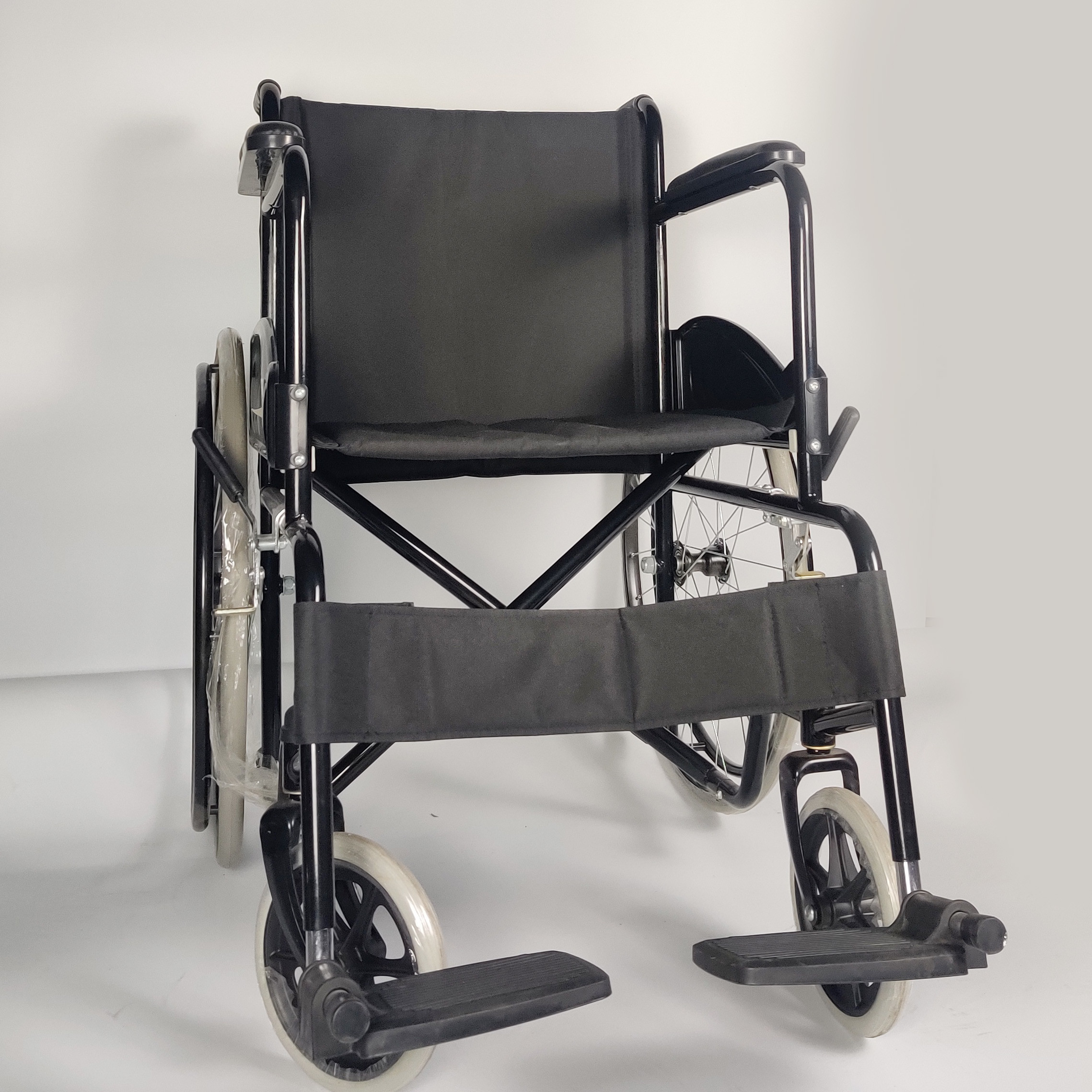 Fixed Footrest Folding Steel Wheelchair With Custom Colors Powder Coating Frame