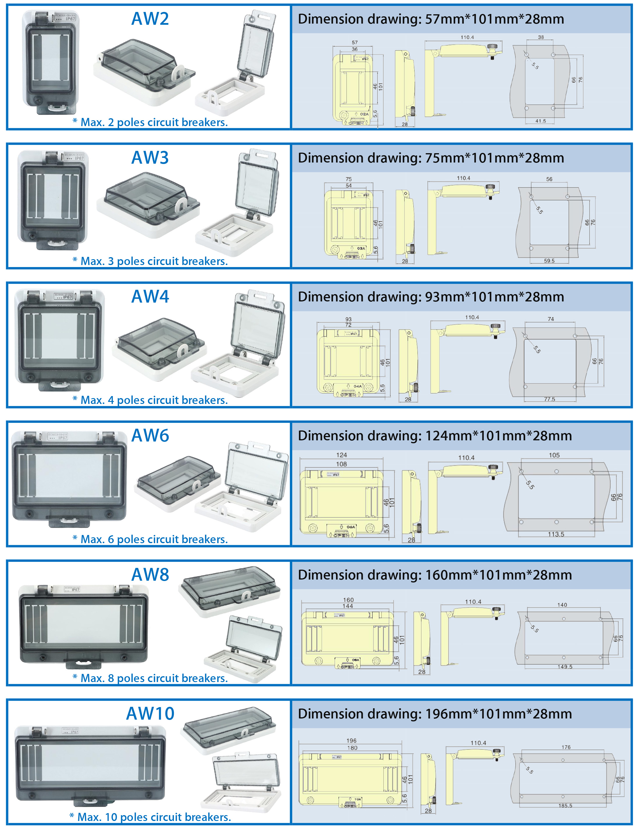 Syntax AW12 Watertight Hinged Protective Window 12 Ways With Circuit Breaker Cover 232*101*28mm