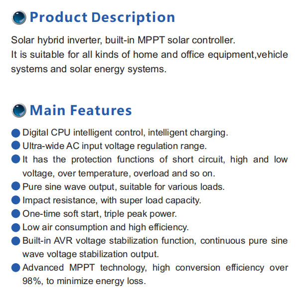 Off Grid Solar Power Hybrid Inverter With MPPT Charger Controller 2KW