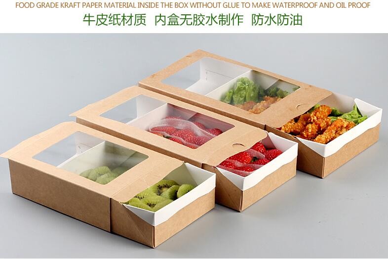 Cheap Cardboard foldable kraft paper lunch box with window,Lunch noodle fast food kraft paper box by customized logo pri