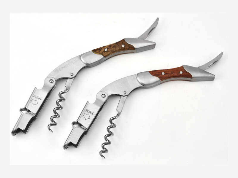 Good quality stainless steel and wood wine accessories wine cork screw, beer bottle opener, kitchen tool