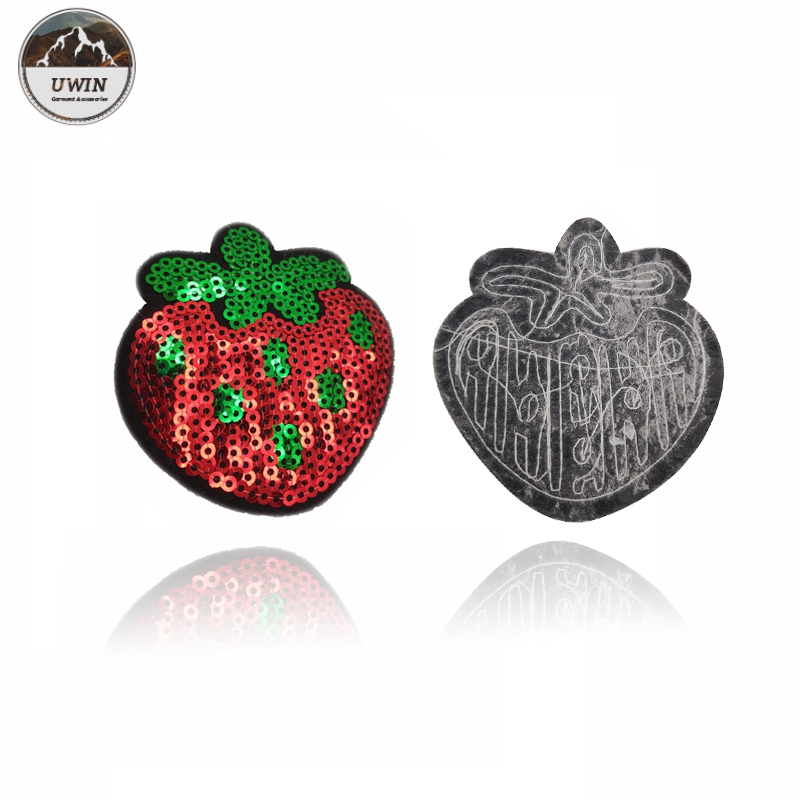 Small Strawberry Fruit Iron On Patches Sequined Material With Hoop Hook Backing