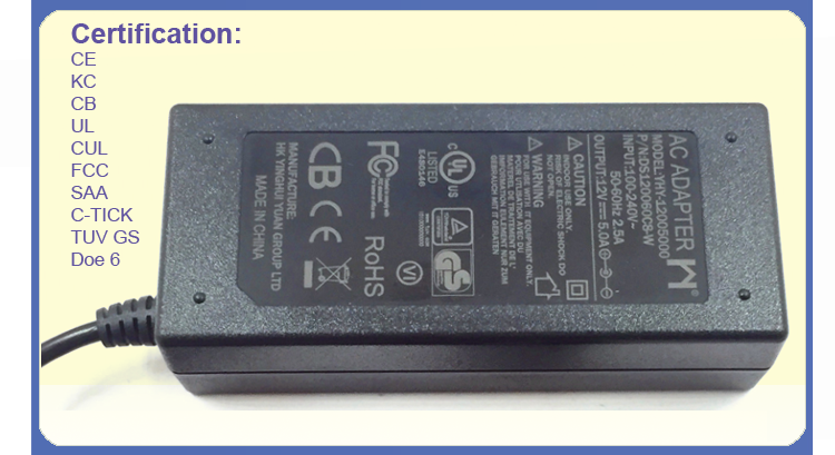 UL Listed 12 Volt 60W LED Power Supplies With AU EU UK US Ac Plug
