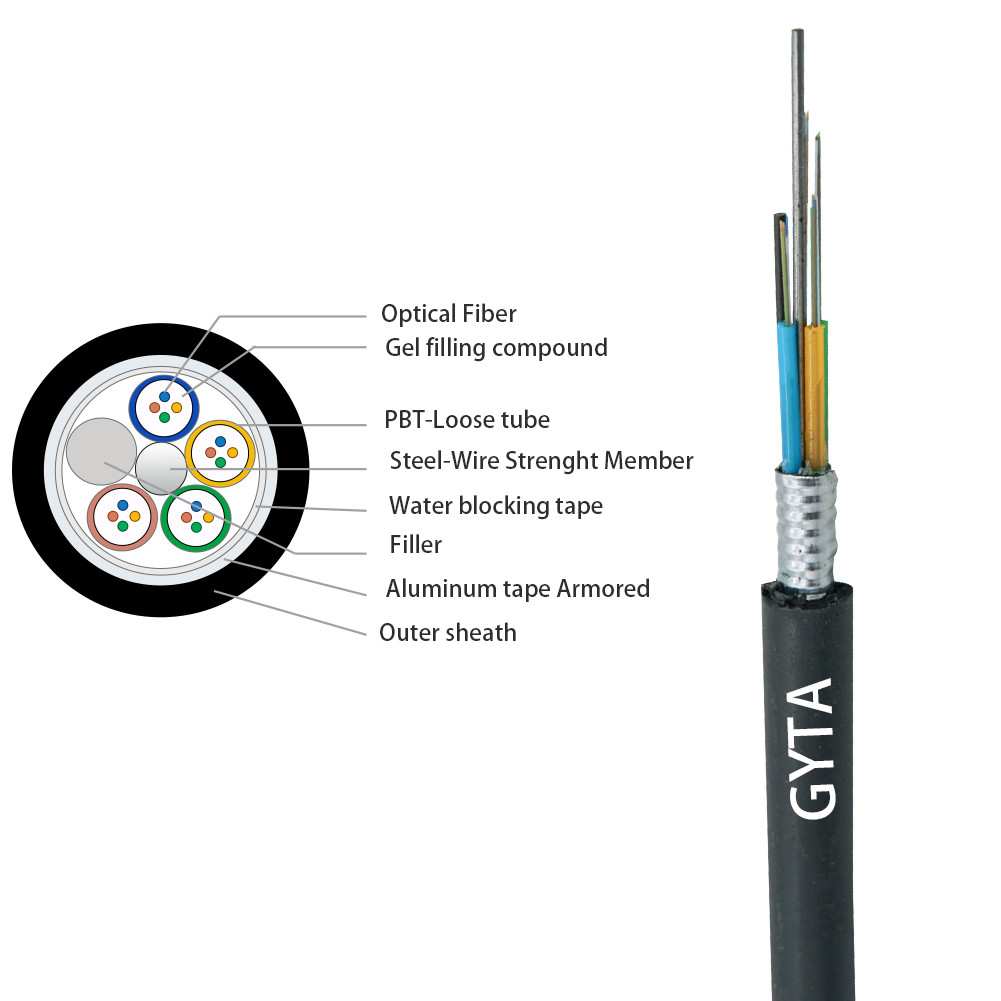 PBT Loose Tube G657A FRP Fiber Optic Cable GYTA 48 Core 24 Count Fiber Optic Cable