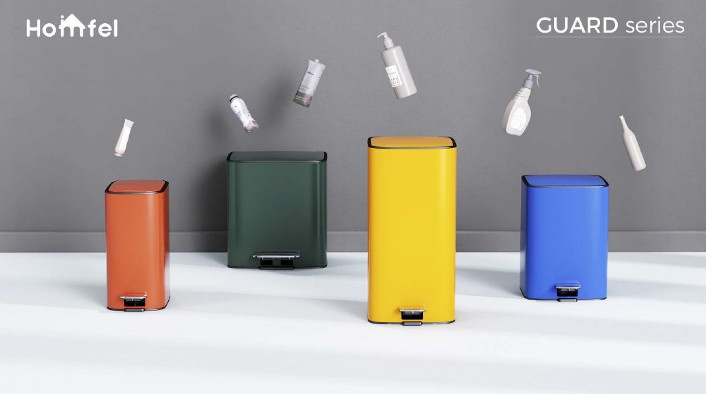 28L SS Rectangular Pedal Trash Can Waste Bin With Rolling Cover Type
