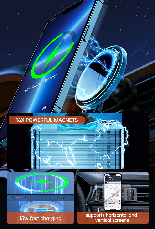 Horizontal And Vertical Magnetic Wireless Phone Charger Customizable For Car