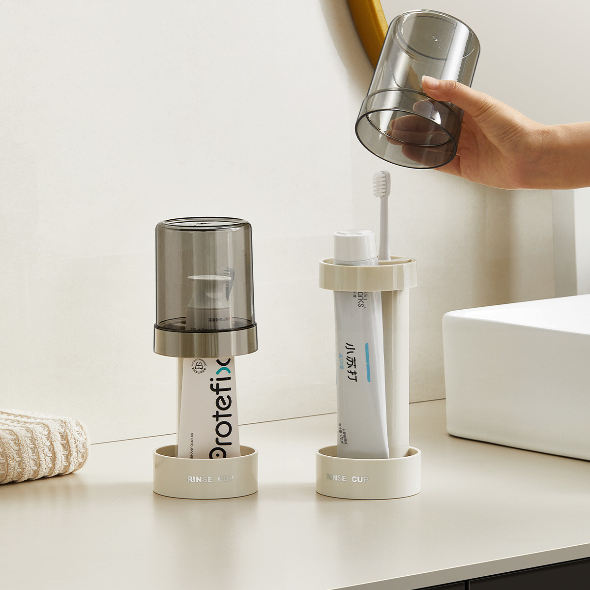 Toothbrush Holder Stand with Cover Cup Height Adjustable Electric Toothbrush Holders for Bathrooms
