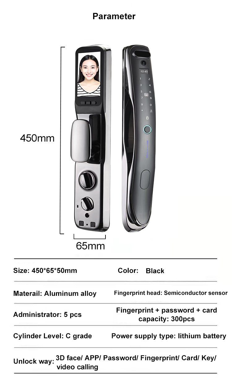 Face ID Intelligent Tuya Door Lock Intercom IC Card App Controlled Smart Door Lock