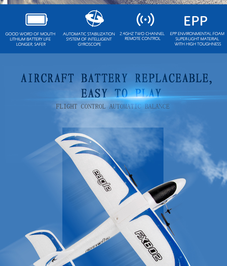 Foam Throwing Plane Airplane Toys Fx802 RC Eagle Glider Aircraft with Automatic Balance and Anti-collision Function