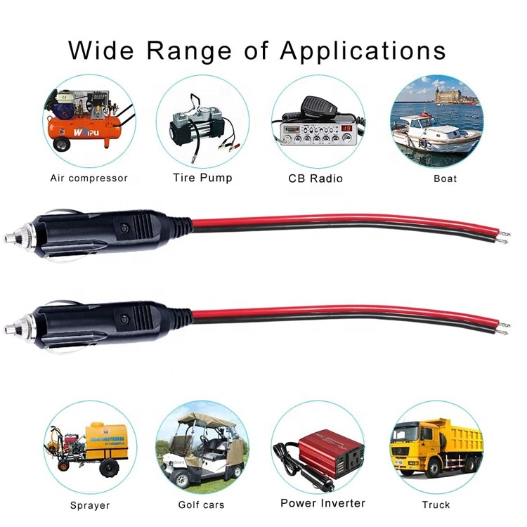 12V 24V 15A Fuse Car Cigarette Lighter Male Plug with Lead Tinned Wire