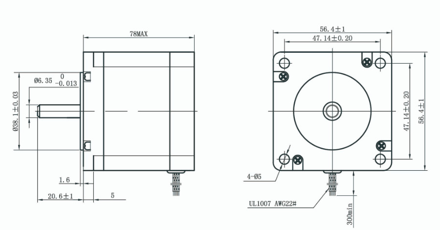 6 Lead Wire High Torque Hybrid Stepper Motor 9.0 Kg.Cm 2A
