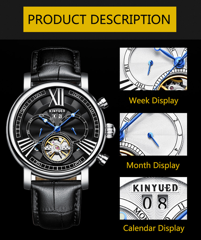 Hardlex Glass Luxury Mechanical Watches 22mm Band Width Buckle Clasp
