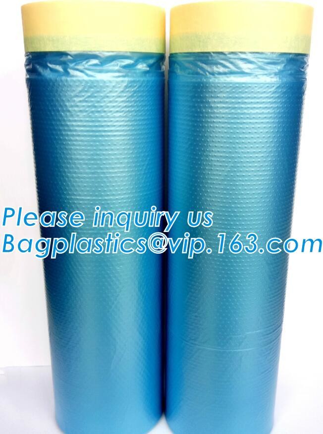 Disposable car protection pre-taped paint plastic masking film, PE material soft hardness protective plastic masking fi