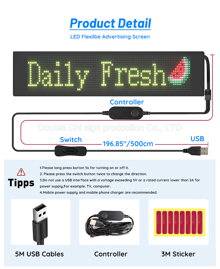 Indoor LED Digital Signage USB Input Interface for Store Hotel Bar Car Programmable