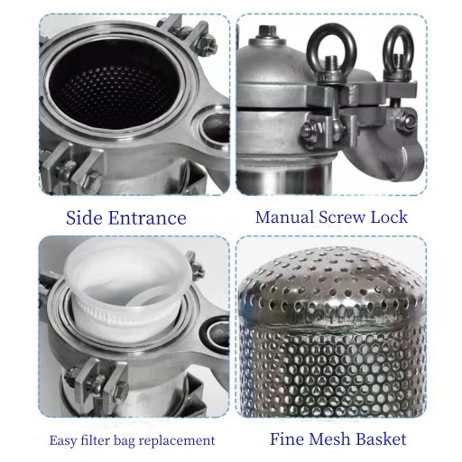 Stainless Steel Single Bag Filter Housing for Waster Water Treatment Low Maintenance