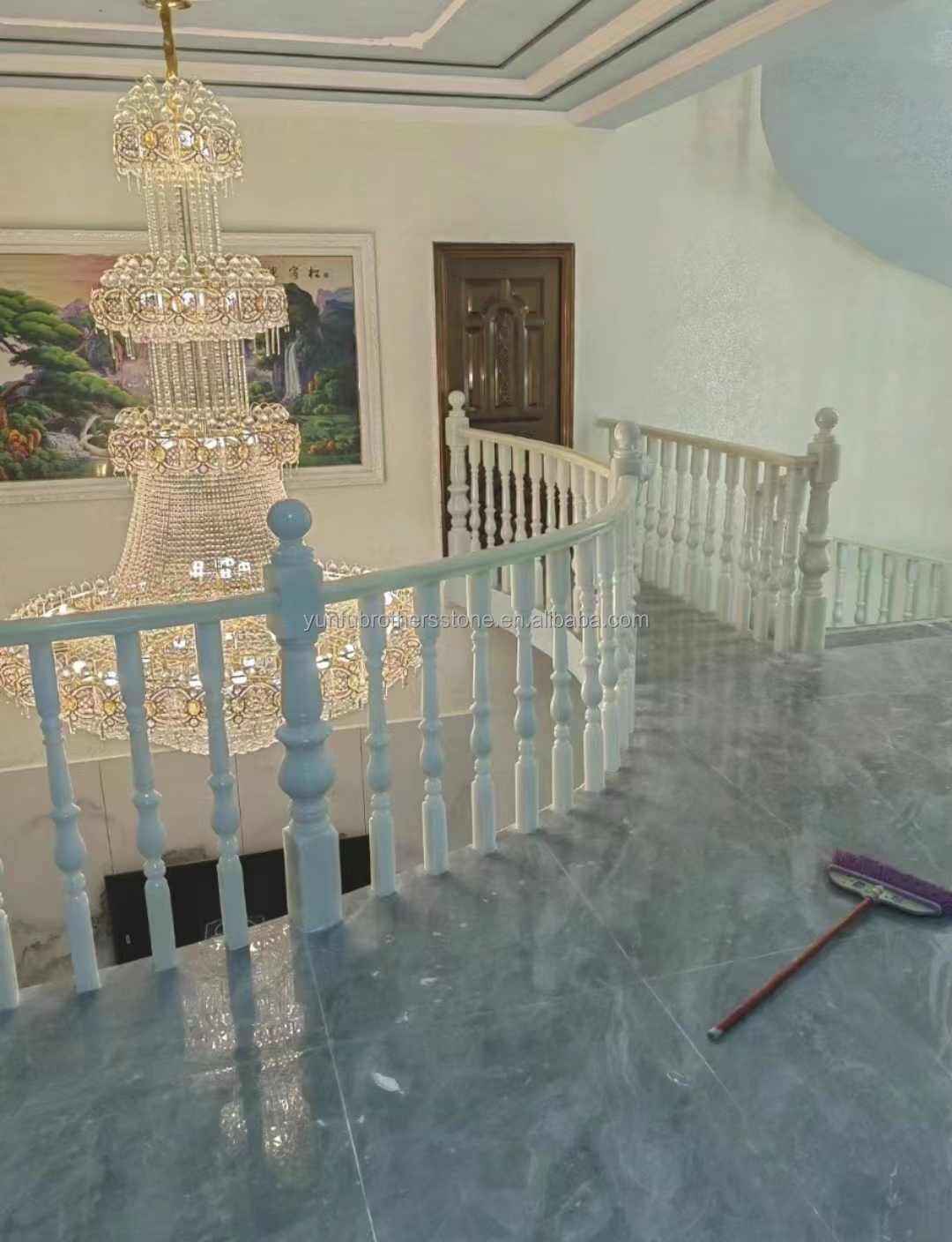 Step Mounted Flooring Onyx Marble and White Marble Balustrade Railing Handrail for Stair