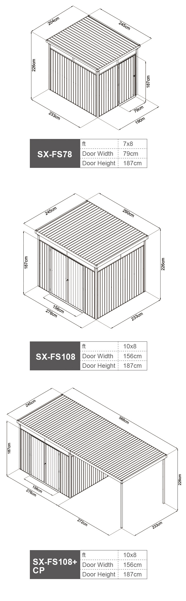 16x8ft 10ftx8ft Pent Roof Metal Shed 187cm 0.3mm Lockable Door With Metal Foundation