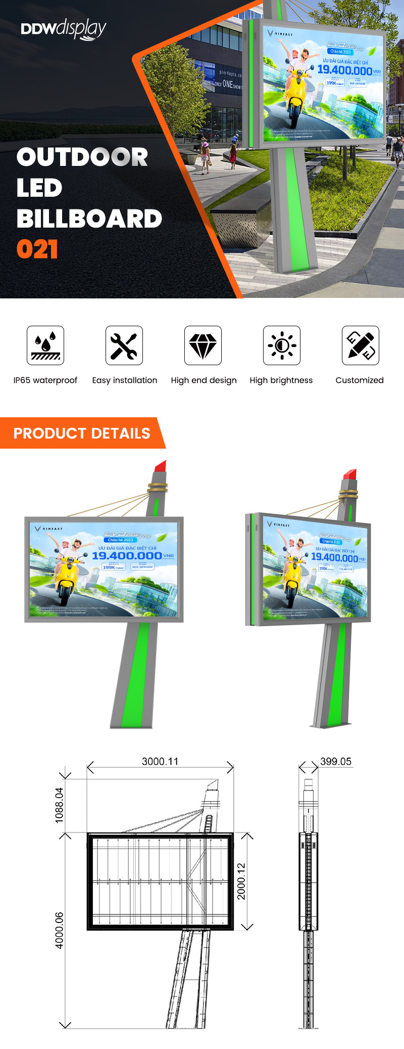 Customized high end design 1920hz p6 waterproof outdoor advertising display led billboard
