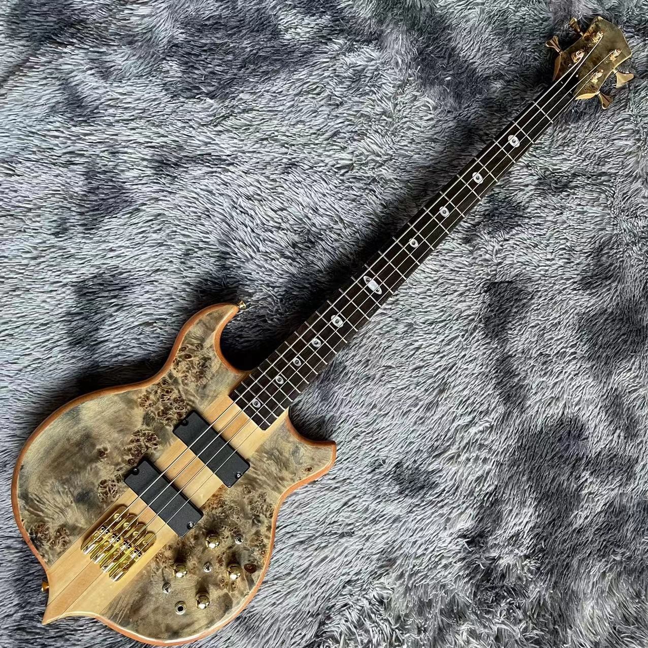 Ebony Fingerboard 4 Strings Bass Factory Burst Maple Top 9V Active Pickup Electric Bass Guitar