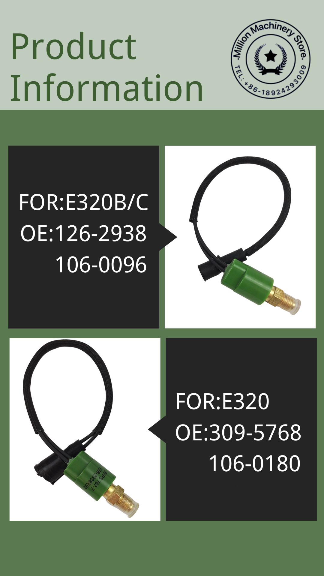 126-2938 106-0096 Pressure Swich Sensor 106-0180 309-5768 For erpiller E320 E320B/C Circular Plug